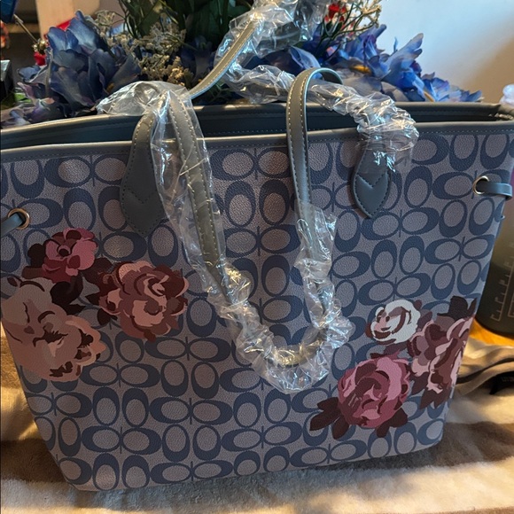 Coach Blue and Pink Floral Tote - Picture 1 of 6